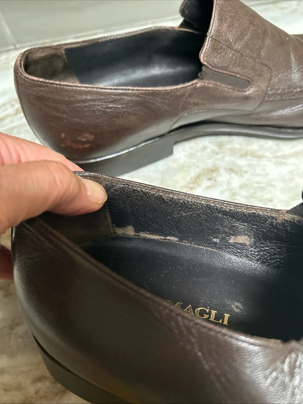 Men's Bruno Magli Brown Leather Slip On Loafers Size 11.5 Bon Slip Rubber Sole